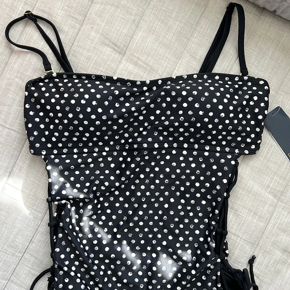 NEW‼️Rachel Roy Classic Black/White Polka Side Lace Up Swimsuit Size M - Picture 7 of 16